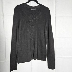 Peruvian Connection Alpaca Pima Cotton V-Neck Pullover Fitted Sweater Black Sz L